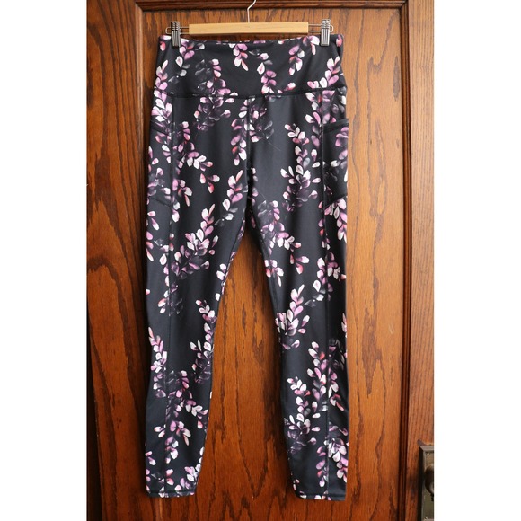 GAIAM Pants - GAIAM Floral Leggings Women Large Black Pink Athletic Yoga Gym